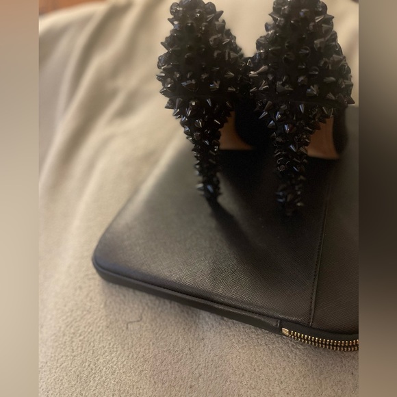 Sam Edelman Lorissa Studded Spiked Open Toe Pumps! Black Suede - Picture 4 of 4